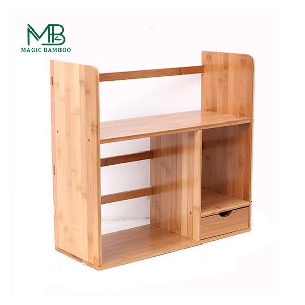 Bamboo Desktop Bookshelf with Drawer and Magazine Rack Storage Holders Single Tier