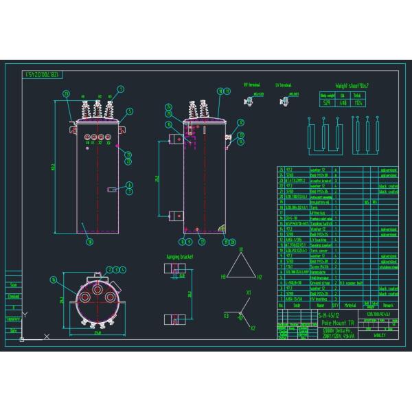 45KVA Three Phase Power Pole Mounted Distribution Transformer Oil Immersed 12000V