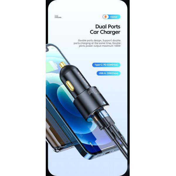 Type C USB A Car Chargers Black 60W 66W Essager 2022 City F699 F689 F688 F698