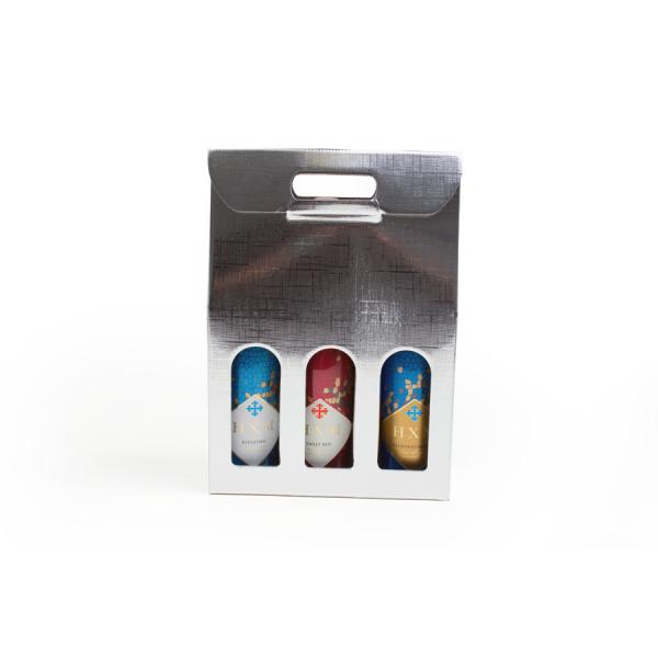 3 Wine Bottle Gift Boxes With Handle Eco Friendly Corrugated Cardbord Paper