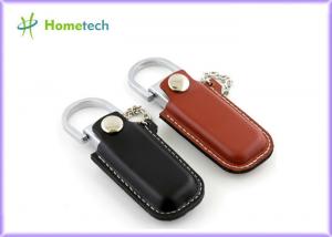 China Luxurious Black / Brown Leather USB Flash Disk 4GB / 8GB with Key Ring on sale