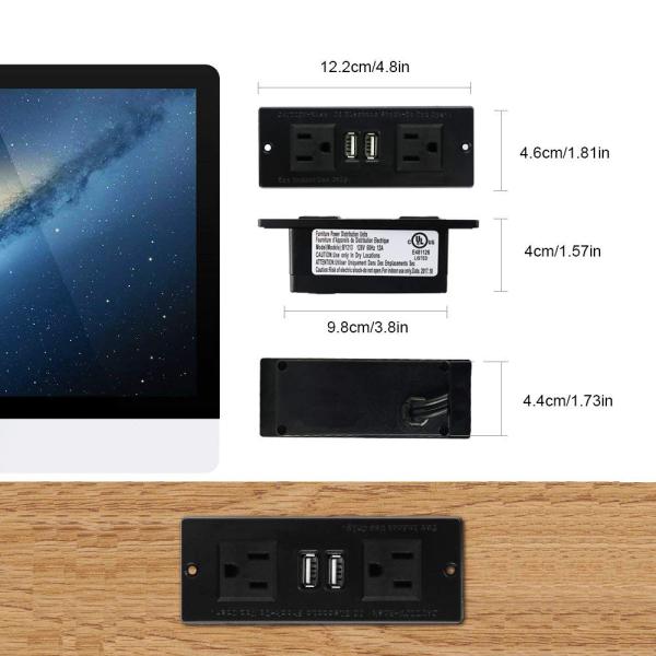 125V 1500W Furniture Recessed Clamp On Desk Power Outlets Socket Surge Protector