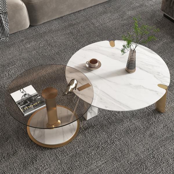 Modern Minimalism Glass Round Rock Coffee Table Combination OEM
