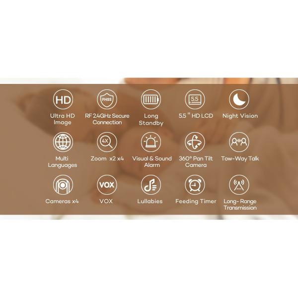 5.5 Inch Large Video Screen Baby Monitor With Two Way Audio Smart Baby Monitor With Camera