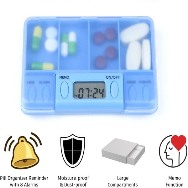 Good selling alarm timer travel self-timer pill box weekly organizer pill dispenser electronic 4 Compartments case reminder