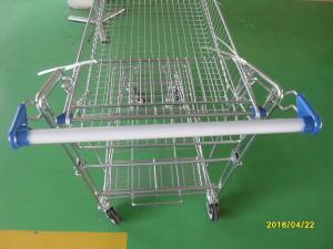 China Foldable basket heavy duty metal trolley warehouse 4 swivel flat blue PU casters wholesale