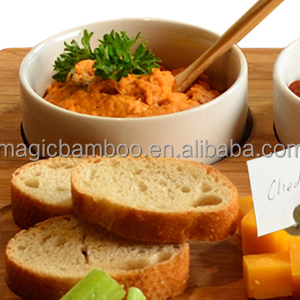 Eco-friendly Bamboo Cheese Board Includes 3 Ceramic Bowls Spoons and Cheese Markers