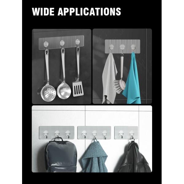 Damage Free mounting Self Adhesive Wall Mounted Hook Rack For Wall