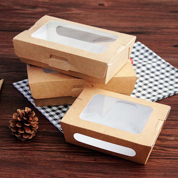 Customized Printing Biodegradable Matt Lamination Paper Salad Bowl Box With Lid