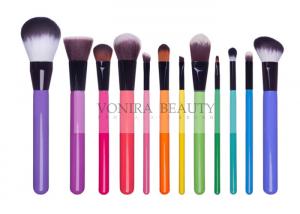 China Vegan Synthetic Blending Brush With Rainbow Color Wooden Handles Synthetic Contour Brush wholesale