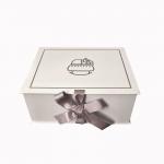 Matte White Printed Logo Rigid Paper Gift Box Baby Gift Packaging With Ribbon