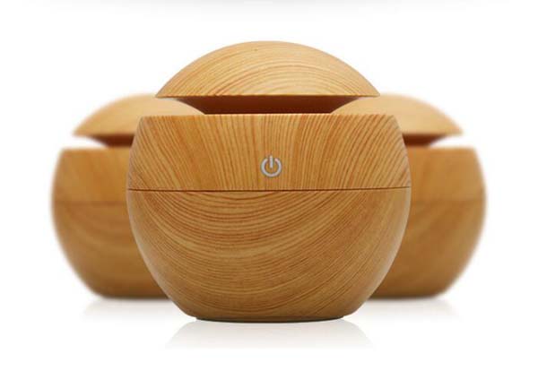 130ml Wood Grain Round Air Humidifier Ultrasonic Quiet Cool Mist Humidifier