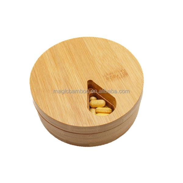 Functional and Durable Bamboo Daily Travel Round Pill Organizer with Days of the Week