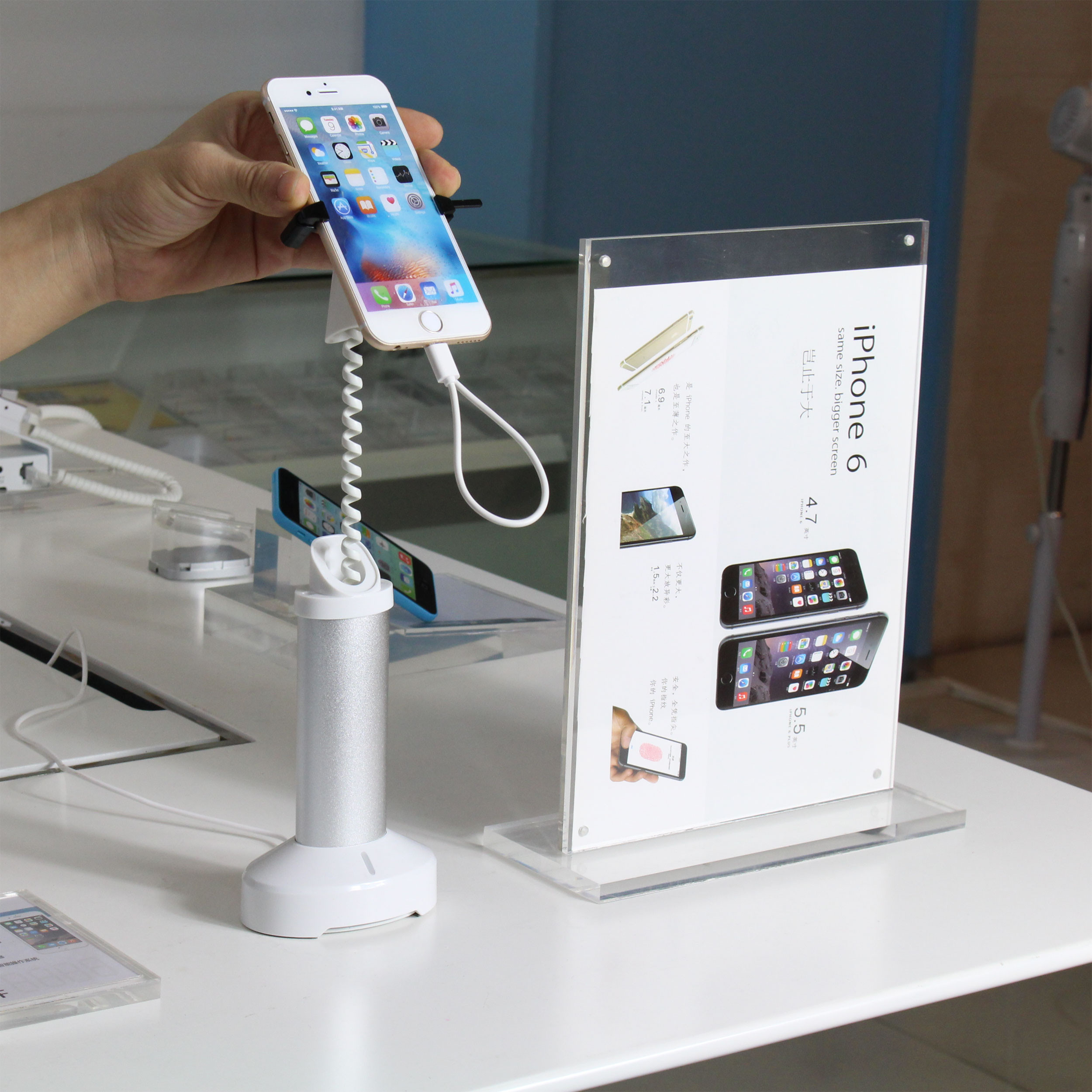 COMER mobile phone mechanical metal clamp display alarm stand