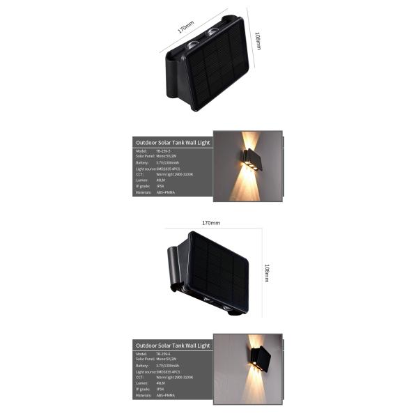 SMD2835 LED Up And Down Wall Mounted Solar Light Monochrome 70LM IP54 Waterproof