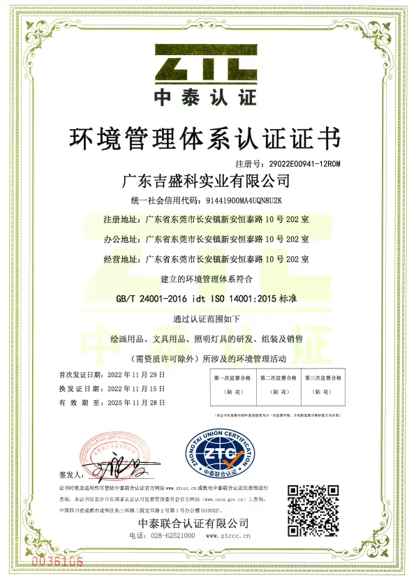 Guangdong Jishengke Industrial Co., Ltd. Certifications