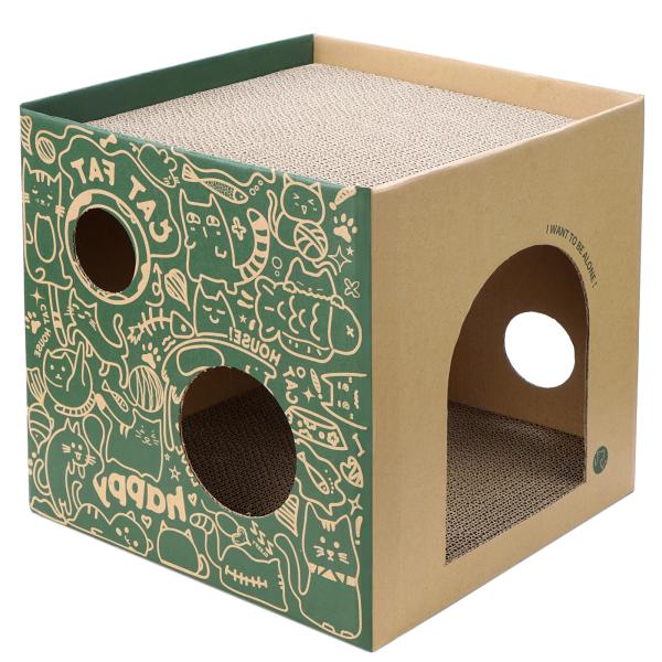 Easy Fold Corrugated Playhouse for Pets Eco-Friendly Foldable Paper Cat Scratch Cardboard House Indoor