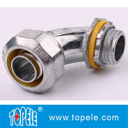 Blue / Yellow Zinc Die Cast Flexible Liquid Tight Conduit Connector Fittings 90 Degree