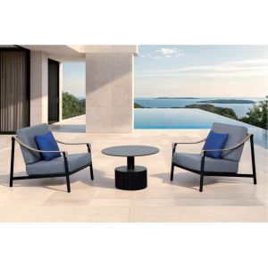 China Outdoor Wood Top Aluminum Round Cafe Table Set Furniture For Hotel Restaurant Balcony Courtyard on sale