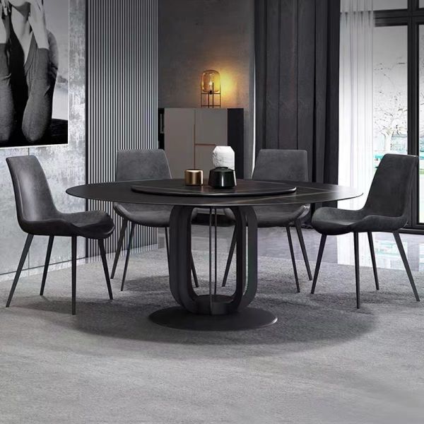 Modern European Style Marble Dining Table Set Luxury Stone Nordic Design 6-Seater Round Dining Room Furniture Metal Legs