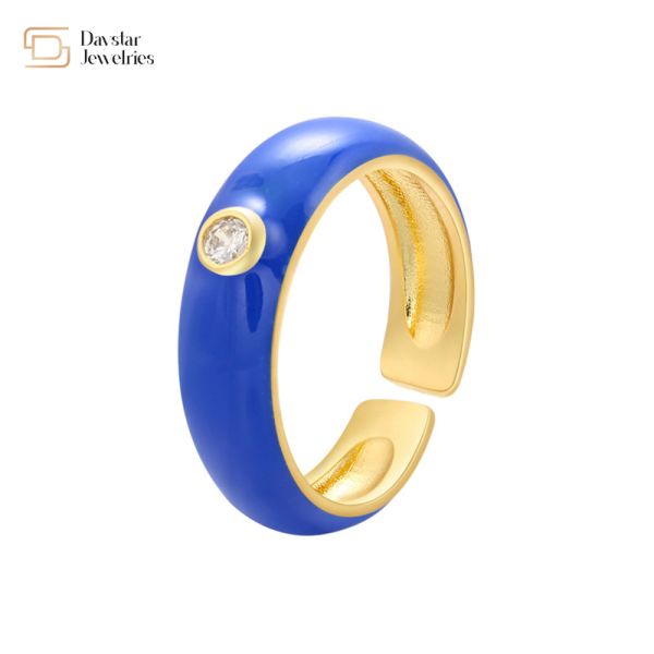 Simple Zircon Chunky Dripping Oil Rings Adjustable Summer Jewelry