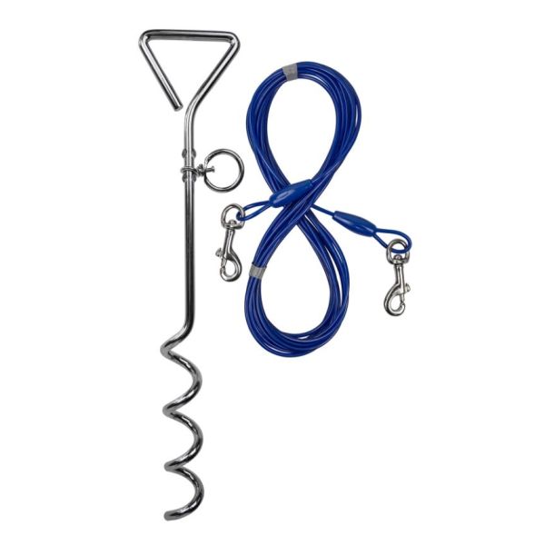 Blue Dog Tie Out Cable And Stake Dog Trolley Pet Rope Medium Duty 20FT