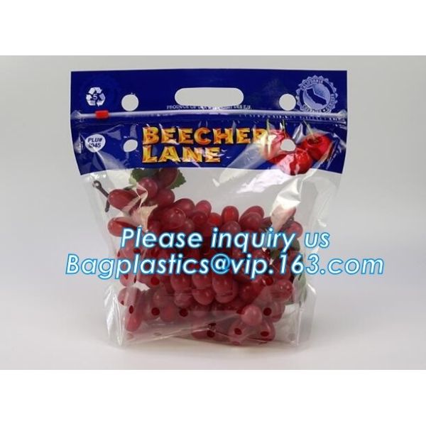 Resealable Vent Hole Plastic Bag For Fruit With Slider, OEM Printed Logo food grade Slider Storage Bags, Custom grape/fr