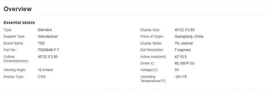 TN COG 7 Segment Monochrome LCD Screen Display For Water Meter