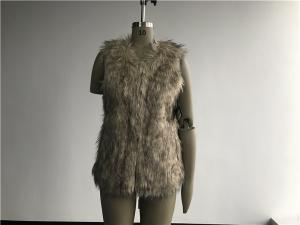 China Natural Flax Womens Faux Fur Gilet , Collarless V Neck Coat TW74298 on sale