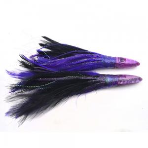 China Resin head soft octopus skirt With feather bait tuna sea trolling fishing lure 6.5 inch /35g wholesale
