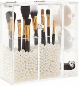 China Non Toxic Acrylic Dust Cover Clear Acrylic Makeup Organizer With Brush Holder on sale