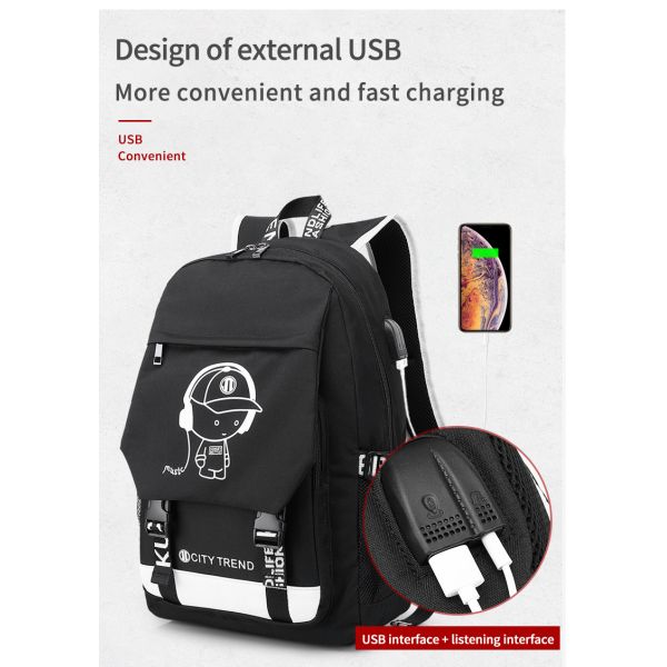 Factory wholesale custom fluorescent logo boys waterproof bookbag durable luminous student school bags backpack for men