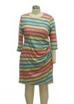 Colorful Printed 3 4 Sleeve Cocktail Dresses , Striped Casual Dress For 40 Year