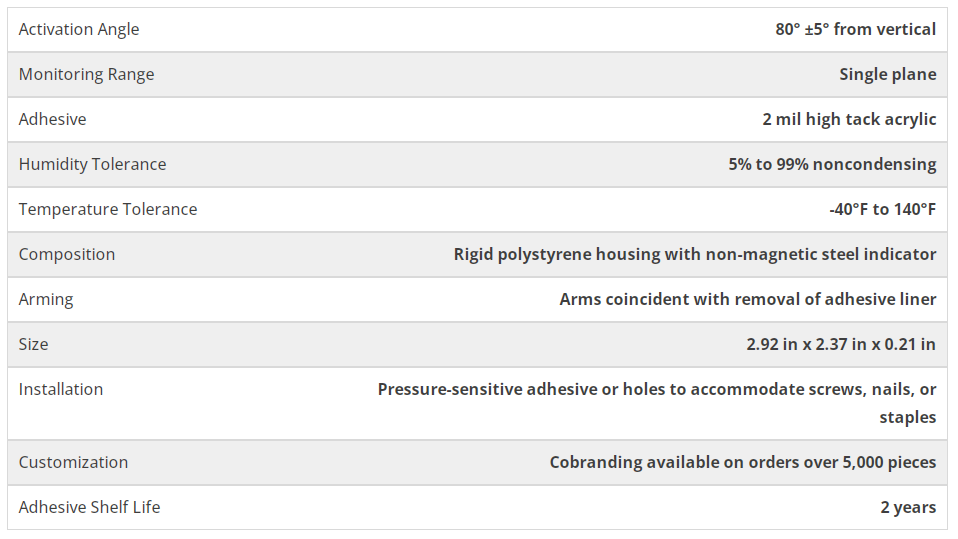 TiltWatch XTR,Upright label