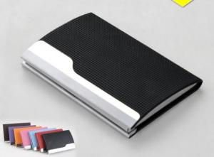 China PU Leather Cover On Metal Frame Business Card Holder With Classic Design wholesale