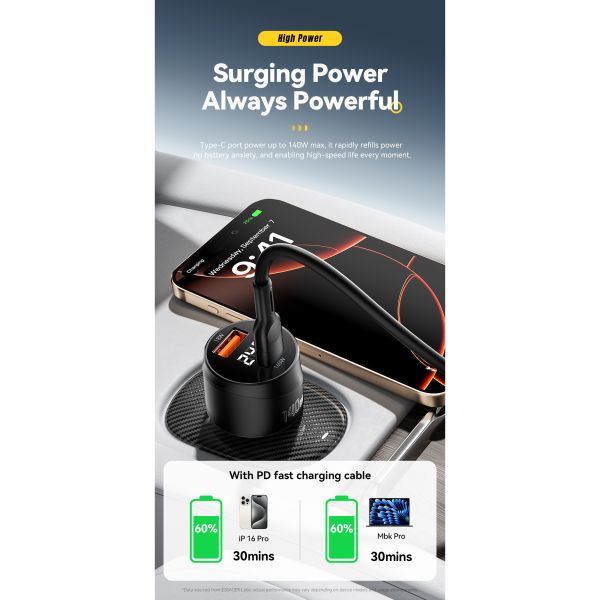 ESSAGER ES-CC19 Series 140W Car Phone Charger The Essential Car Charger with FCP Function