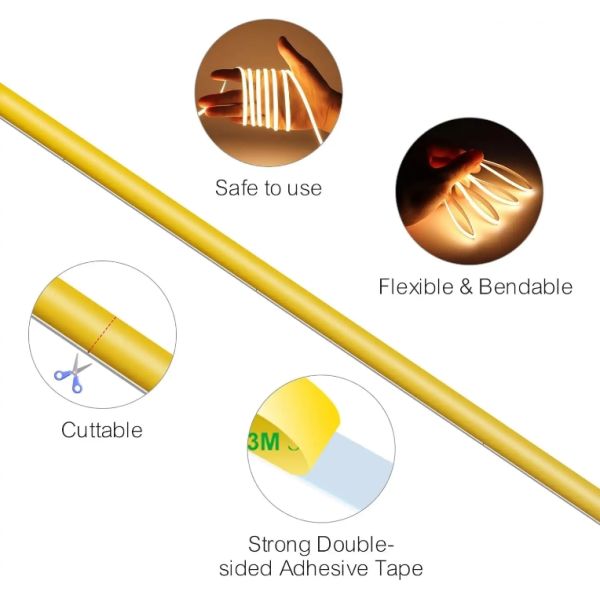 DC 12V 24V 5V Ultra Narrow 3mm Dotless COB LED Strip Light for Flexible Lighting