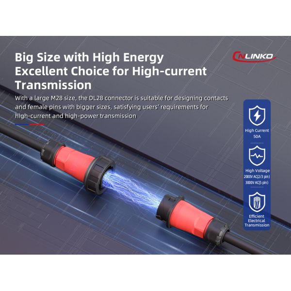 Cnlinko DL-28 IP68 Plastic 50A 500V AC Industrial Circular Female Power Connector 5 Pin Waterproof Connector