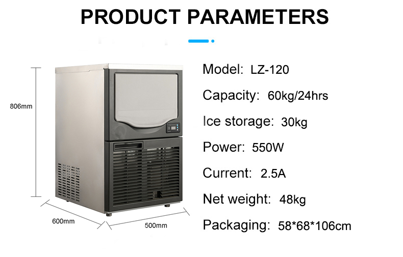 60kg Daily LZ-120 Air Cooled Granular Ice Machine for Food Storage Copeland Compressor