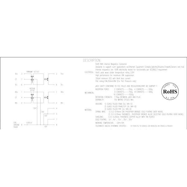 2 X 2 Port 90 Degree RJ45 Jack With 10 / 100/1000 Mbps Transformer