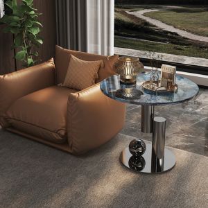 SS Edge Marble And Gold Sofa End Table Telephone Table
