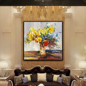 China Customized Abstract Impression Colorful Flower Canvas Wall Art Knife Oil Painting Modern Textured 6 Color Print Method wholesale