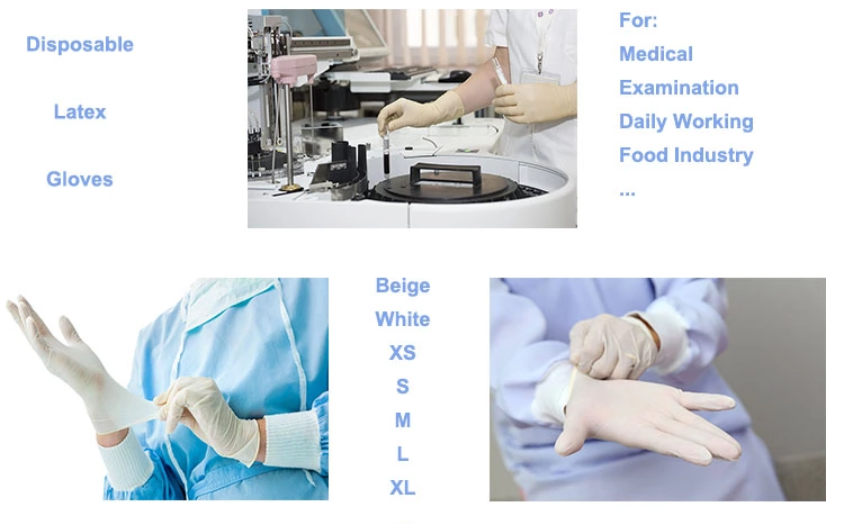 No Smell Disposable Latex Gloves , Soft Disposable Medical Gloves White Color