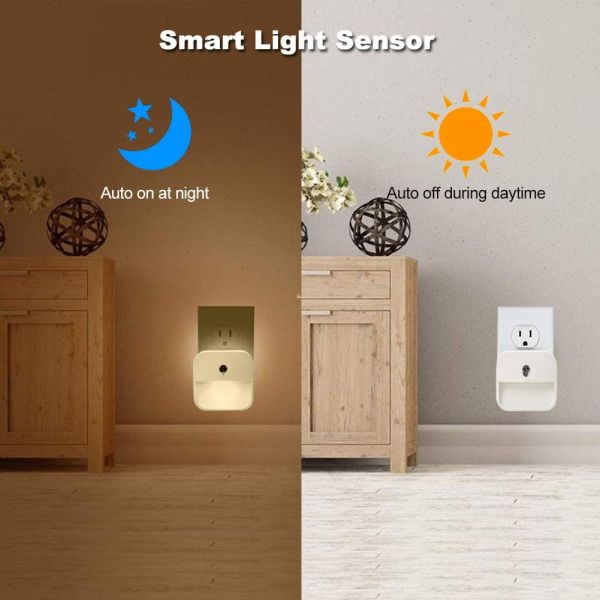Plug-in Night Light, Warm White LED Nightlight, 4 Level Brightness Dusk-to-Dawn Sensor Light