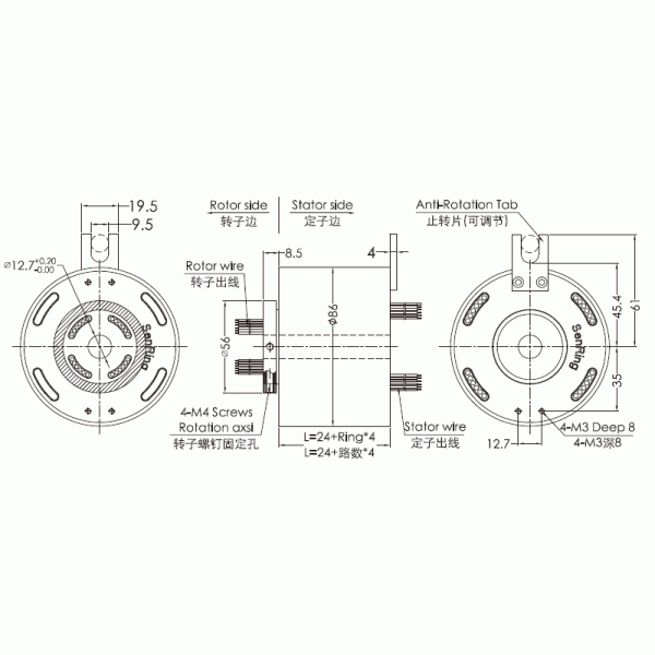 OEM Rj45 Slip Ring Electrical Rotary Union Transmit Mixed Signals