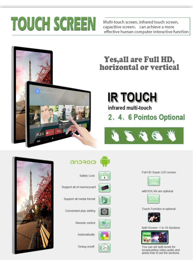 Indoor Digital Signage 65 Inch Floor Standing Advertising Display Interactive Touch Screen Kiosk for Shopping Mall