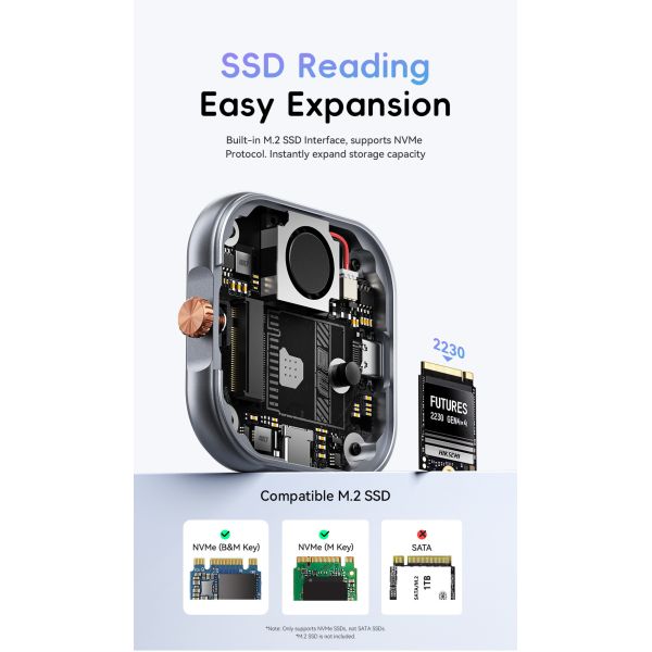 ESSAGER ES-YP01 100W 10Gbp USB 3.2 External Hard Drive Aluminum Type C Magnetic Nvme 2230 M.2 SSD HDD Enclosure