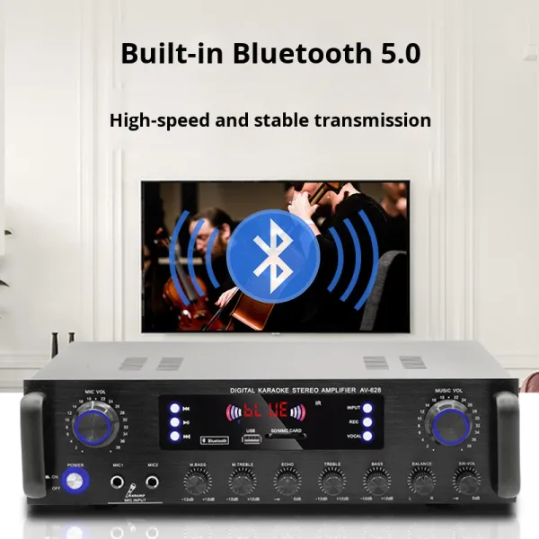 AV-628 Professional 5.1 Channel 600W Home Coaxial Subwoofer Amplifier High-Power Model BT Fiber Optic Receiver Cross-Border