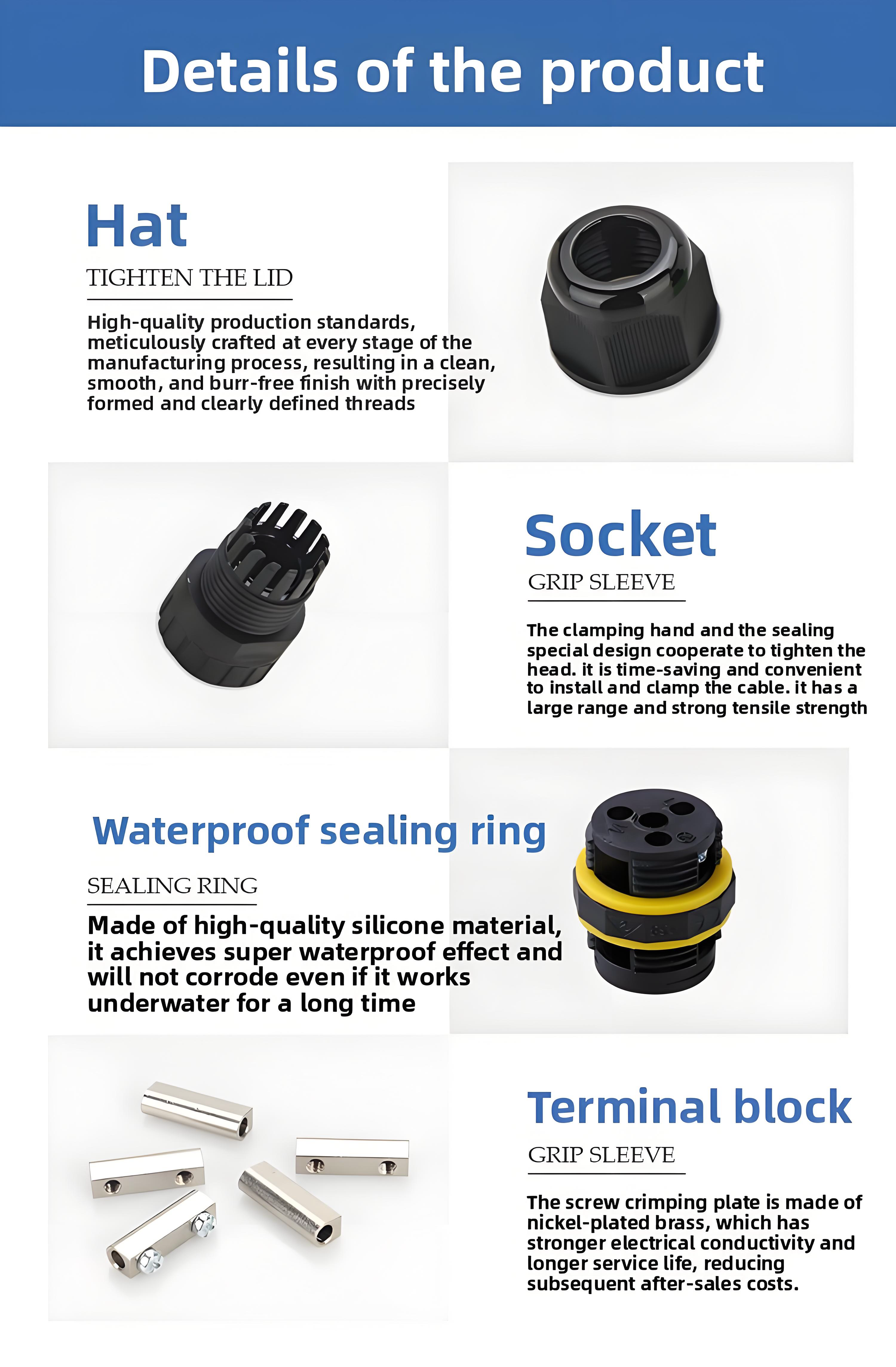 Waterproof Connector M16 2-Pin Straight Through IP68 Screw Locking