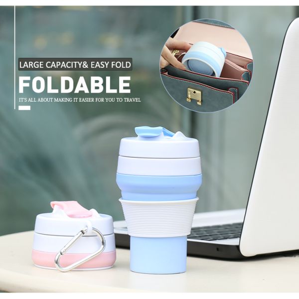 OEM Eco Friendly Collapsible Travel Coffee Mug Silicone Foldable With Lid